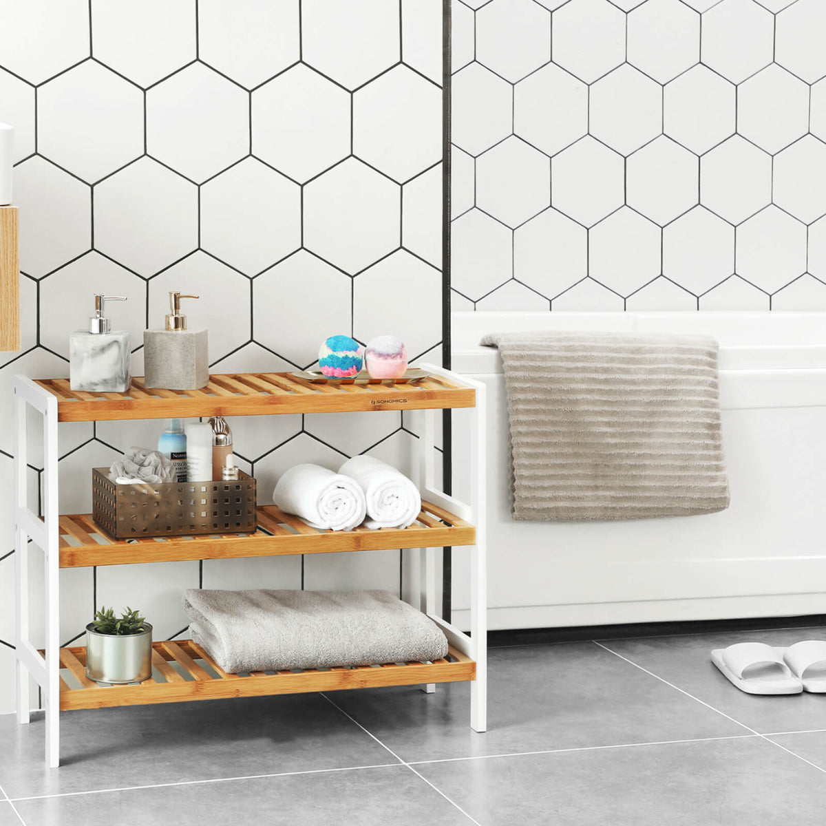 Schoenenrek van Bamboe – 3 Etages – Naturel en Wit – 70 cm