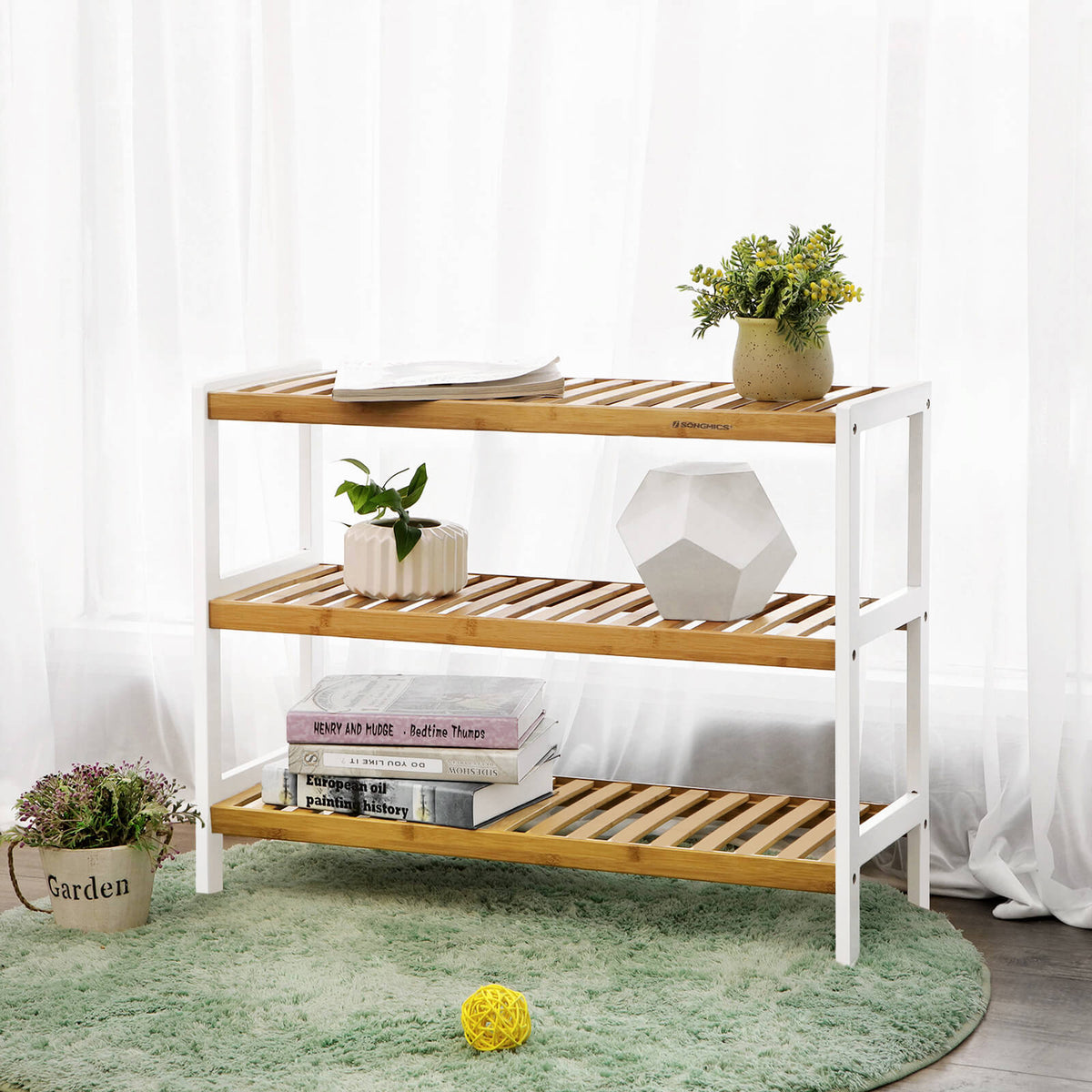 Schoenenrek van Bamboe – 3 Etages – Naturel en Wit – 70 cm