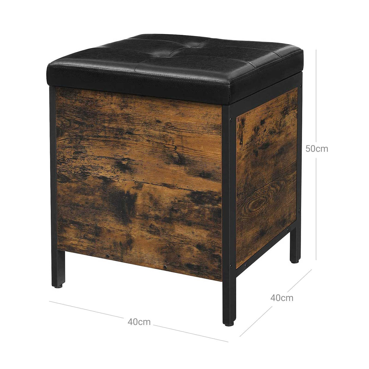 Opbergbank met Gecapitonneerde Zitting – Industrieel met Metalen Frame – Tot 90 kg – 80 cm