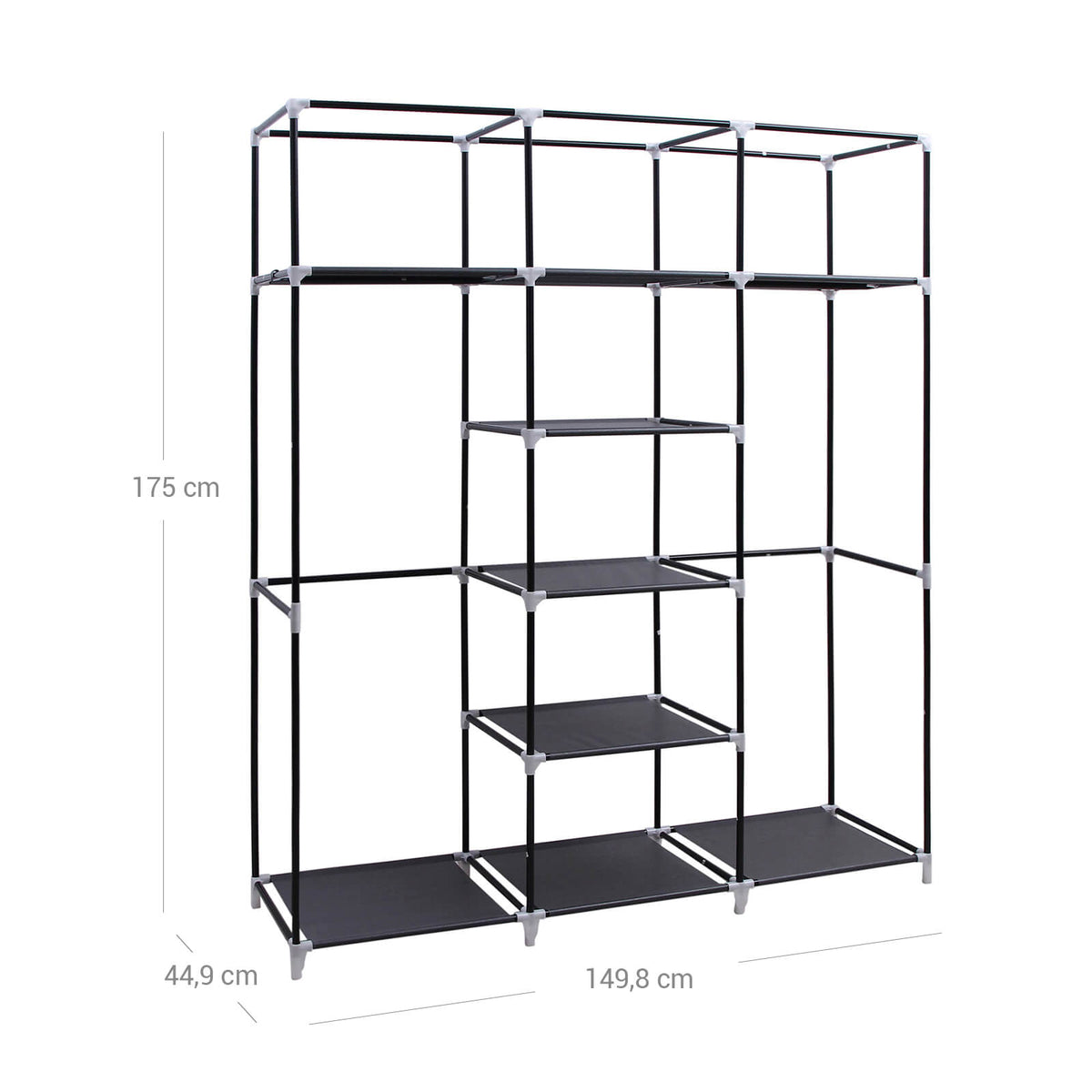Stoffen Kledingkast – Opvouwbare Garderobekast met Kledingstangen en Planken – 150 x 45 x 175 cm