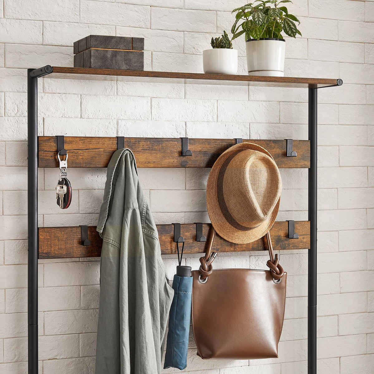 Kapstok met Zitbank – Haken, Bovenplank & 2 Schoenenplanken – Metalen Frame – 85 x 180 cm