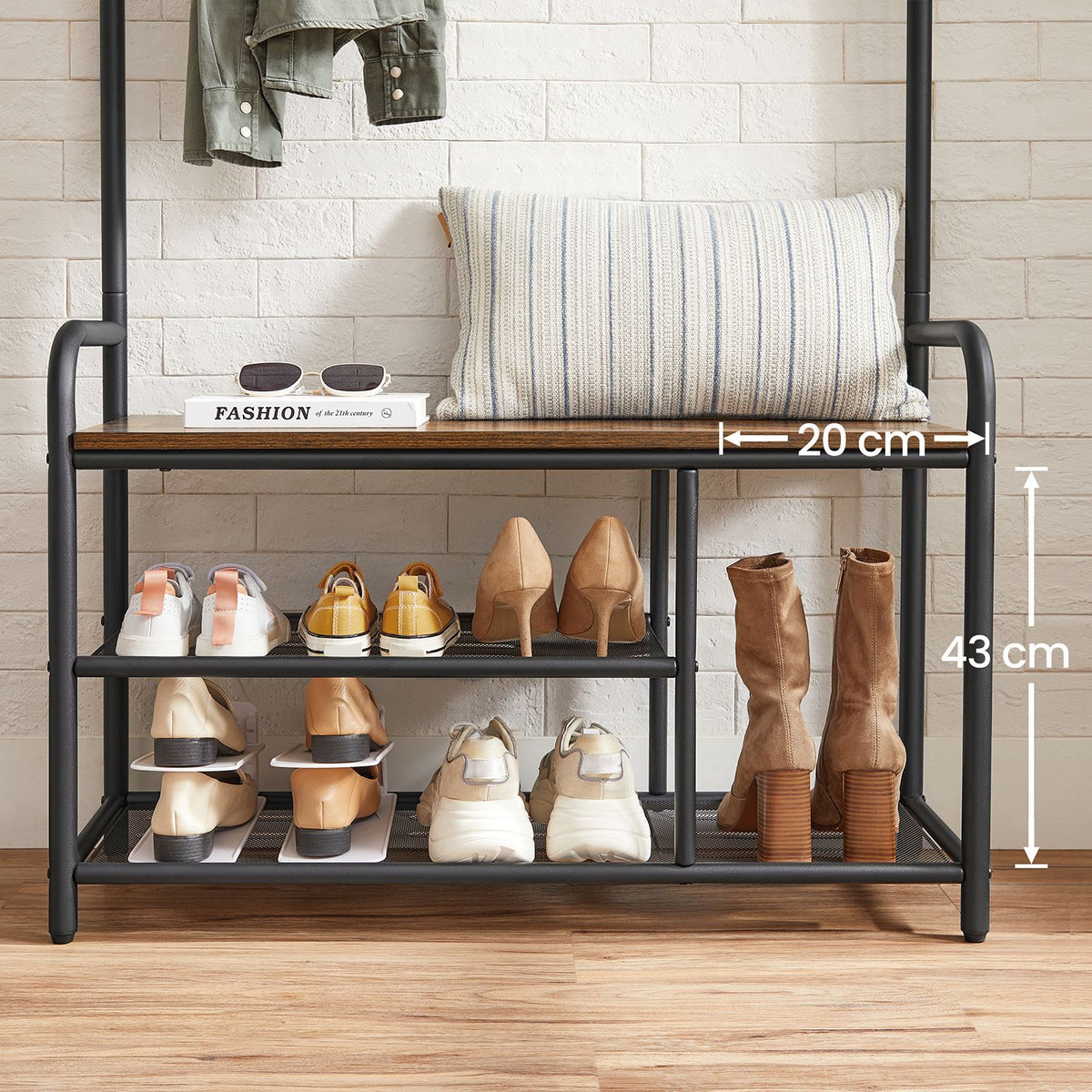 Kapstok met Zitbank – Haken, Bovenplank & 2 Schoenenplanken – Metalen Frame – 85 x 180 cm