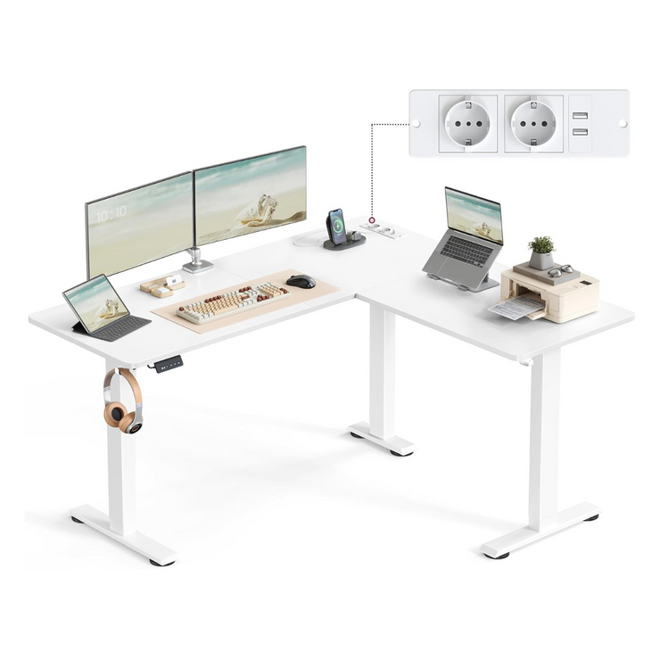 WALKINGDESK L-vormig in hoogte verstelbaar bureau met 3 Laden, 160 x 140 cm elektrisch Staand Bureau met Monitorstandaard, hoekbureau ergonomisch zit-sta tafel computerbureau geheugenfunctie, Wit WALKINGDESK L-vormig in hoogte verstelbaar bureau met 3 Laden, 160 x 140 cm elektrisch Staand Bureau met Monitorstandaard, hoekbureau ergonomisch zit-sta tafel computerbureau geheugenfunctie, Wit