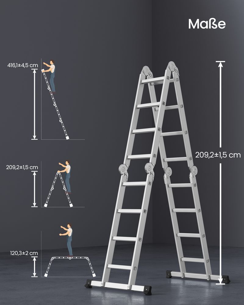 Aluminium Vouwladder - Multifunctionele Ladder - 6 - in - 1 Trapladder - 150 kg Draagvermogen - De Vries Meubels