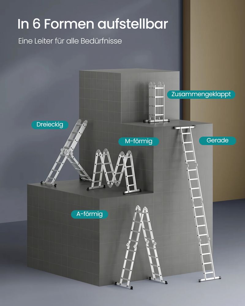 Aluminium Vouwladder - Multifunctionele Ladder - 6 - in - 1 Trapladder - 150 kg Draagvermogen - De Vries Meubels
