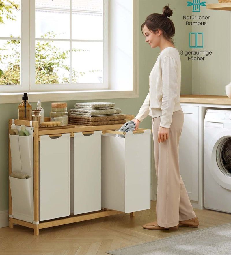 Bamboe Wasmand met 3 Vakken - 150 Liter - De Vries Meubels