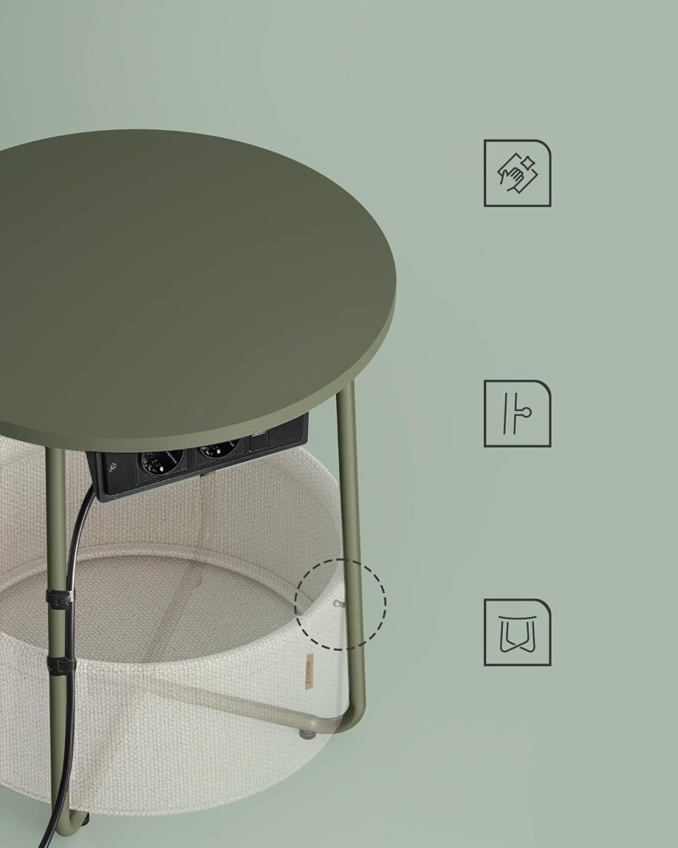 Bijzettafel met Stopcontact & USB - aansluiting - met Mandje - Modern tafeltje - De Vries Meubels