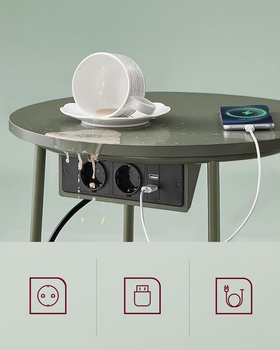 Bijzettafel met Stopcontact & USB - aansluiting - met Mandje - Modern tafeltje - De Vries Meubels