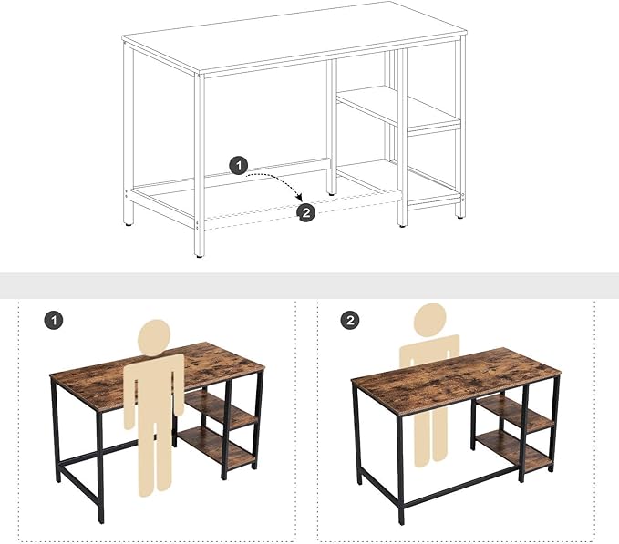 Bureau - Computertafel - Bureautafel met 2 legplanken rechts of links - Industrieel ontwerp - De Vries Meubels