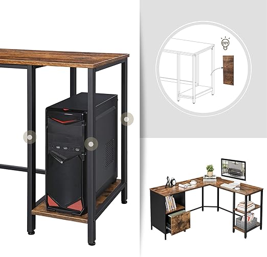 Bureau L - vormig - Computerbureau met 2 planken - Mappenlade - De Vries Meubels