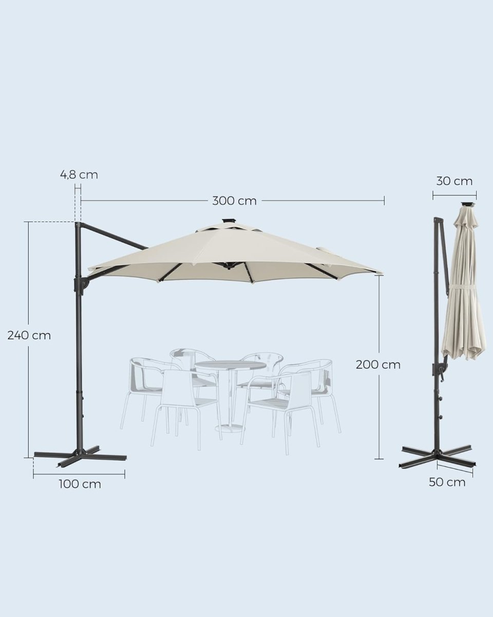 Draaibare Zweefparasol met Zwengel - LED - verlichting - Ø 300 cm - 360° draaibaar - De Vries Meubels