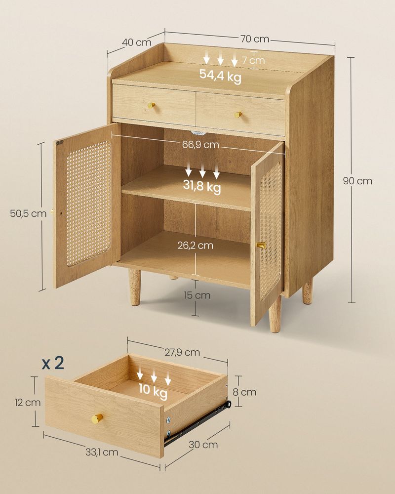Dressoir - Stijlvolle Opbergkast met Rotan & Massief Houten Poten - De Vries Meubels