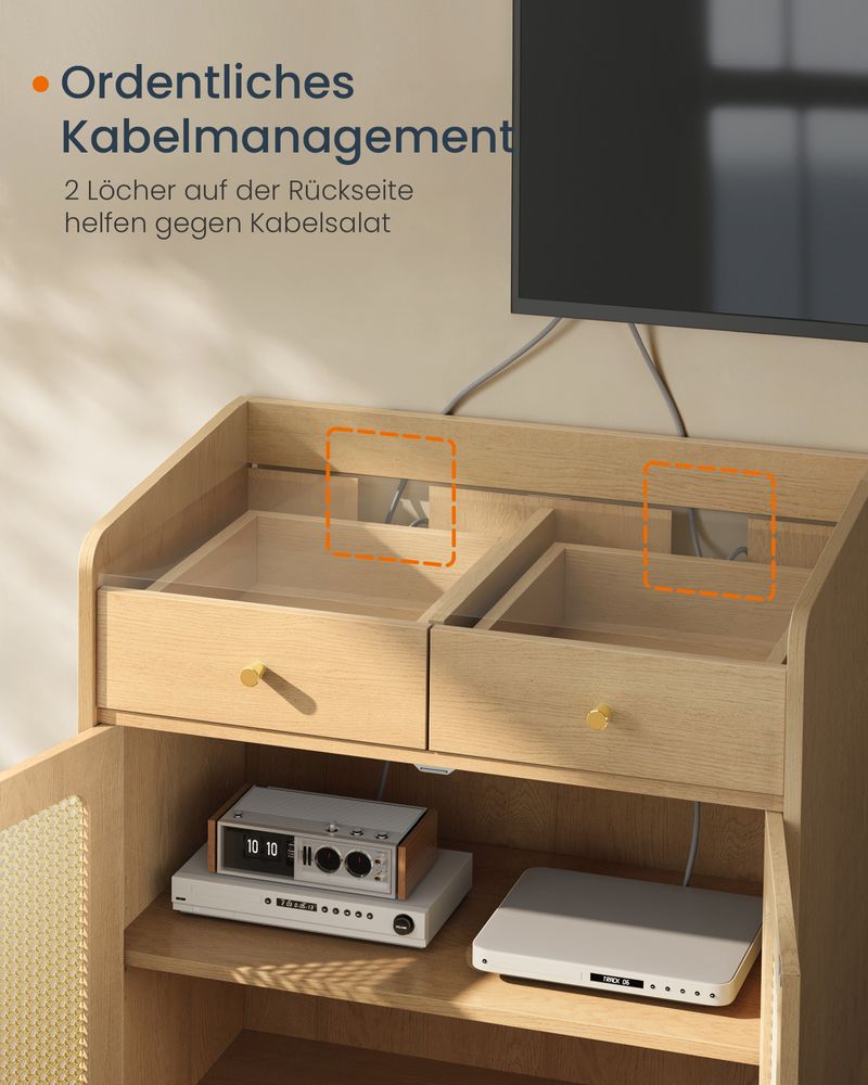 Dressoir - Stijlvolle Opbergkast met Rotan & Massief Houten Poten - De Vries Meubels