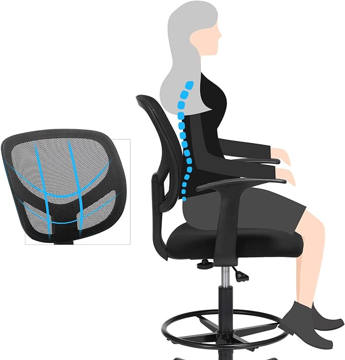 Ergonomische Kruk - Bureaustoel - Kappersstoel - In Hoogte Verstelbare Voetensteun - 360° draaibaar - De Vries Meubels