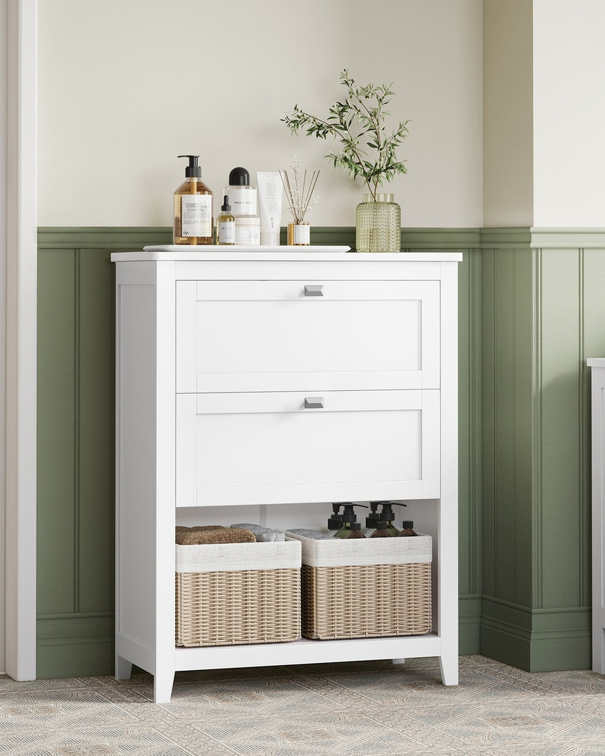 Badkamerkast met 2 Lades en 2 Manden – Verstelbare Vakverdeler – Wit – 60 x 30 x 80 cm