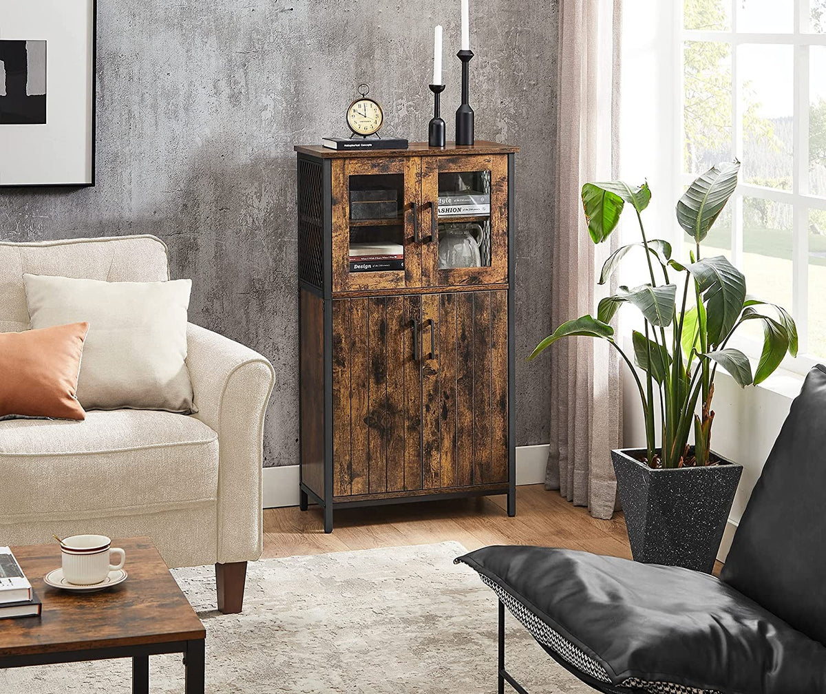 Opbergkast met Glazen Deuren – Stalen Frame – Verstelbare Plank – Industrieel – 60 x 30 x 108 cm