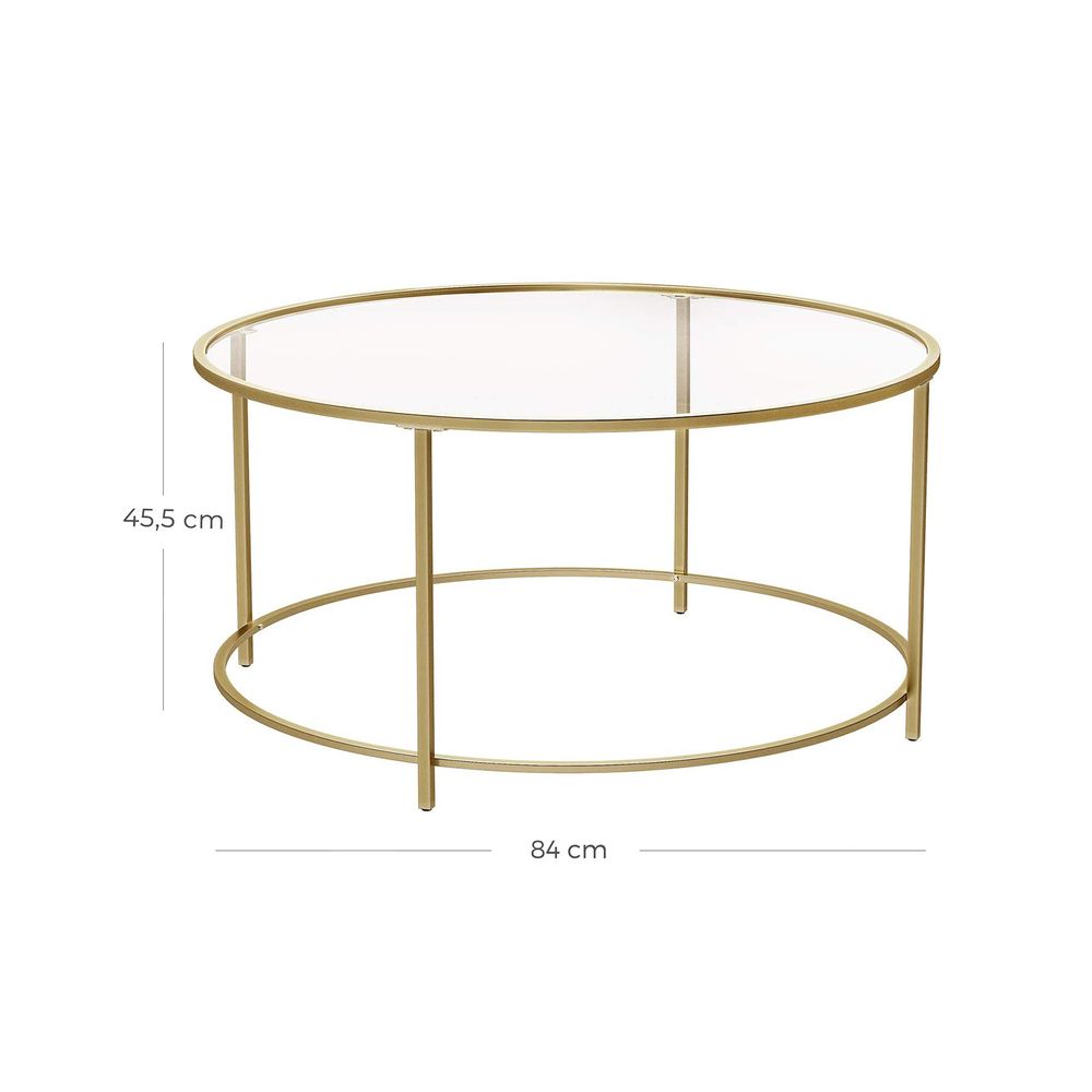 Gouden Salontafel met Gehard Glazen Blad - Ronde Tafel - De Vries Meubels
