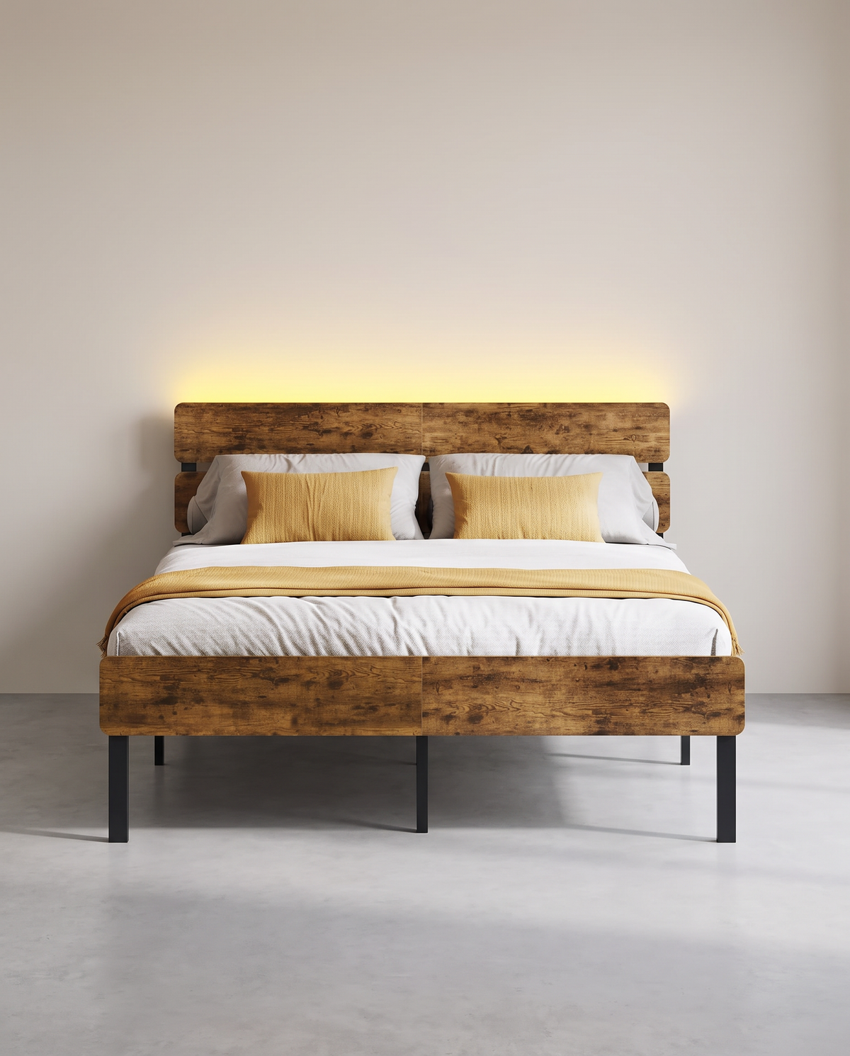 Metalen Bedframe Met LED-Verlichting En Oplaadstation – Industrieel Design – USB-A En USB-C – Met Opbergruimte Onder Het Bed