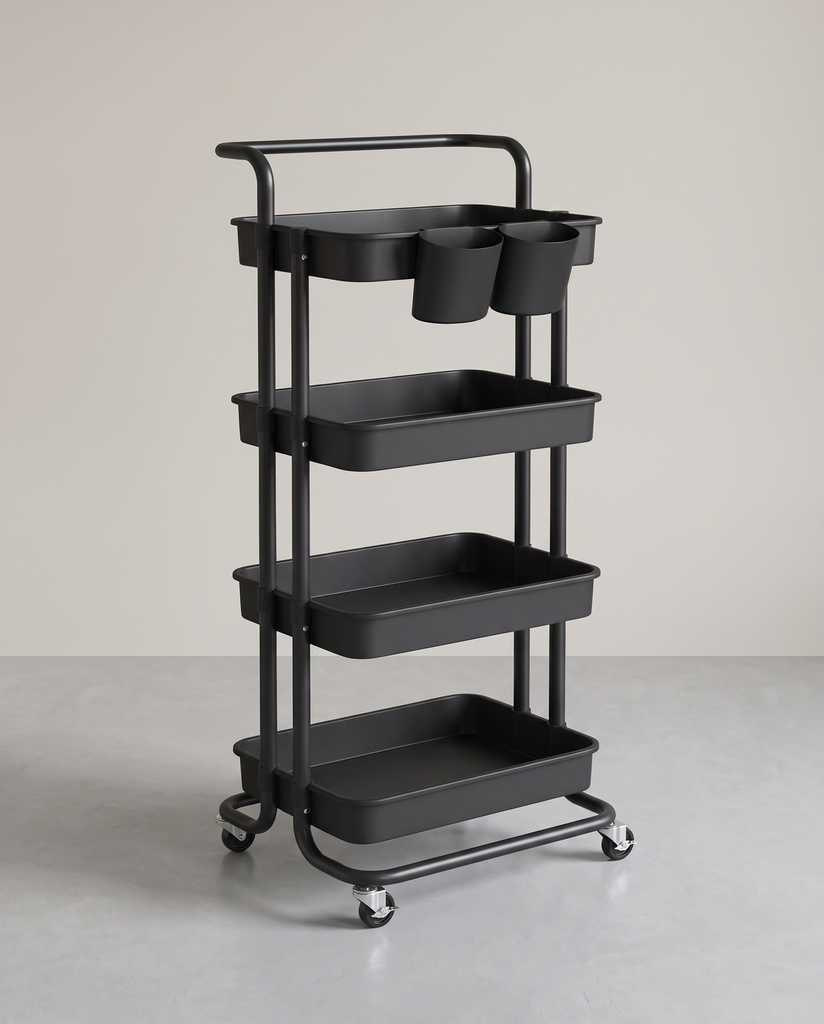 Trolley met Opbergmanden – Handgreep, 2 Hangbakjes & Wielen – 3 of 4 Lagen