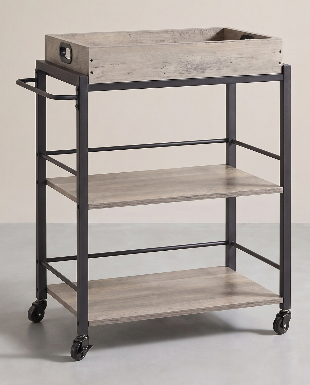 Serveerwagen met Dienblad – Keukentrolley op Wieltjes – 2 Planken – Industrieel – 65 x 40 x 86 cm