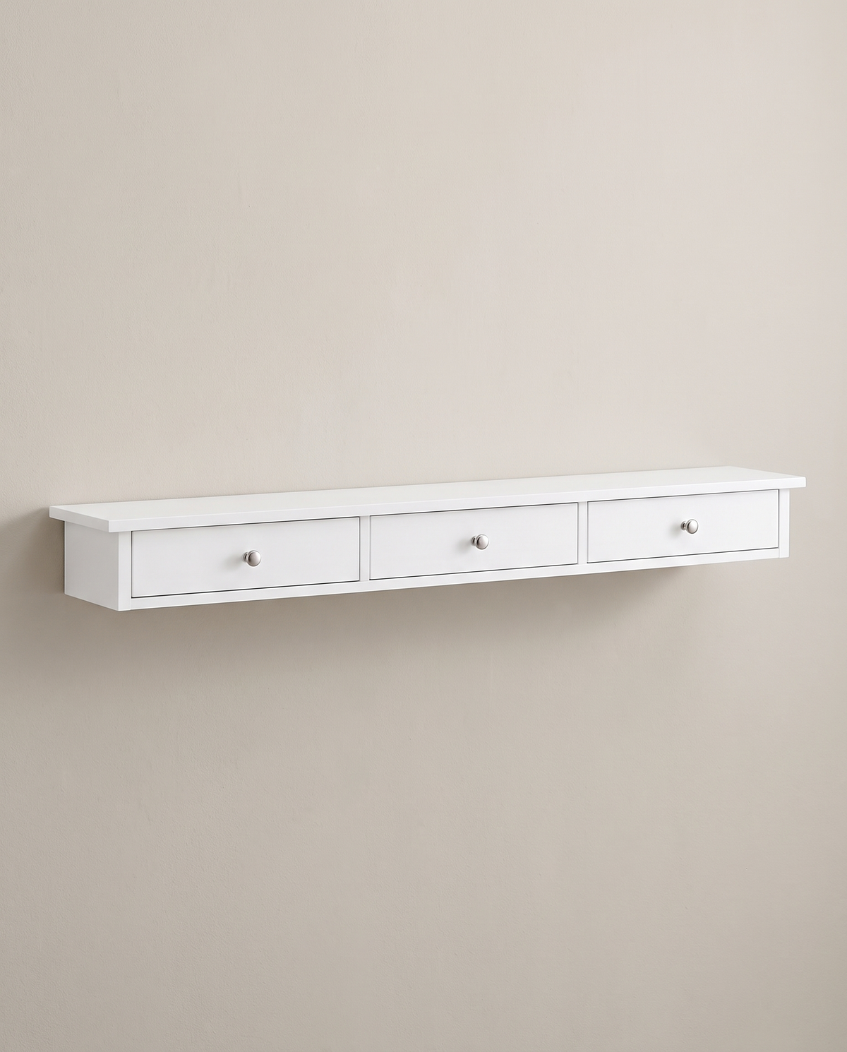 Zwevende Wandplank met 3 Lades – Wit – Wandrek voor Hal, Keuken of Slaapkamer – 80 cm – Tot 15 kg