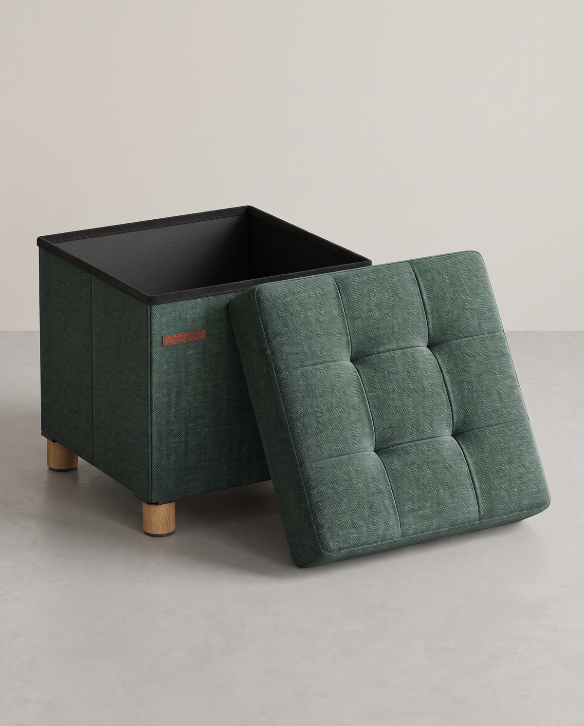 Opbergpoef met Houten Pootjes – Opvouwbaar – 37 L Opbergruimte – Tot 300 kg – 38 x 38 x 40 cm