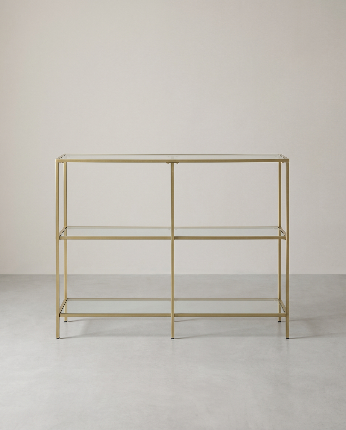 Wandtafel met 3 Glazen Planken – Goudkleurig Stalen Frame – Gehard Glas – 130 x 30 x 73 cm