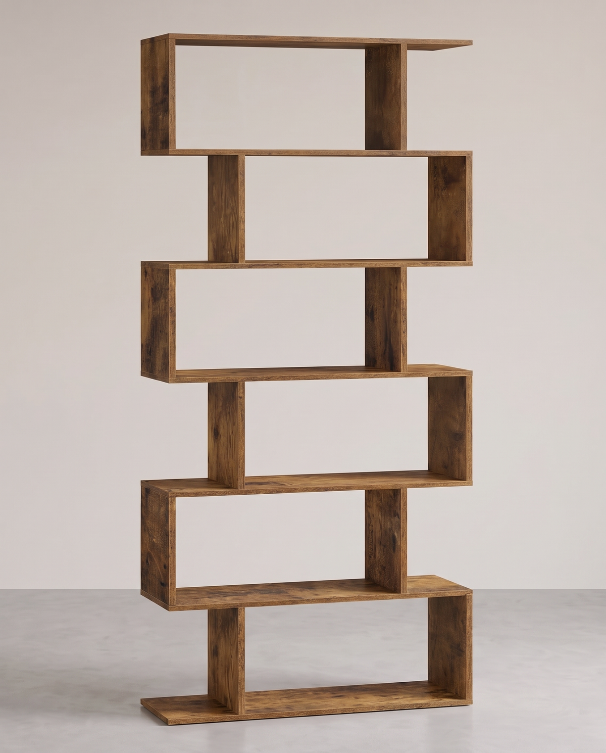 S-vormige Boekenkast – Open Zigzag Kast met 5 of 6 Niveaus – Spaanplaat – 40 of 70 cm Breed