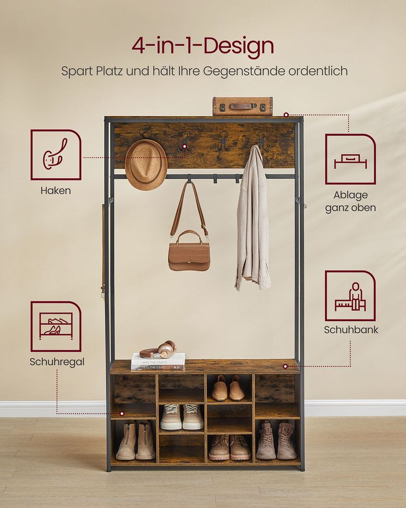 Industriële Kapstok met Bank en Schoenenrek 97x41,5x182 cm - Multifunctionele Industriële Kapstok met Bank en Schoenenrek 97x41,5x182 cm - Multifunctionele