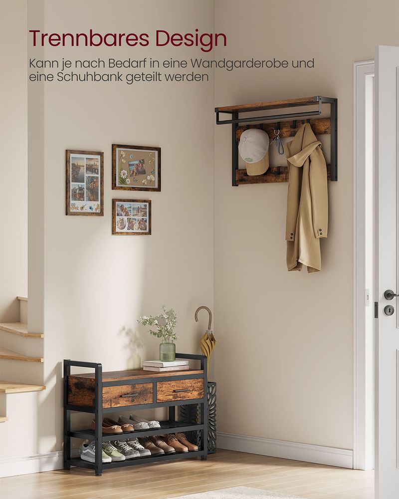 Kapstok met Schoenenrek, Lades en Kledingroede – 6 - in - 1 Halmeubel - De Vries Meubels