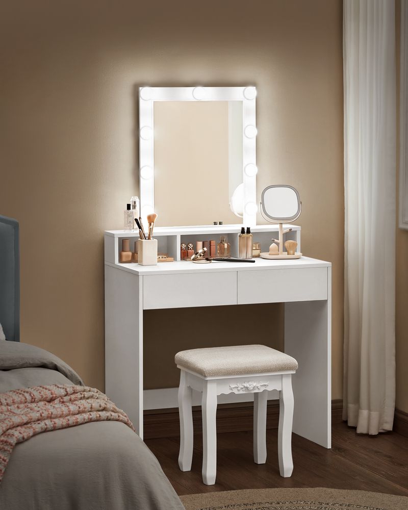 Kaptafel met Verlichting - Make - up tafel - Kaptafel met Lade en Spiegel - De Vries Meubels