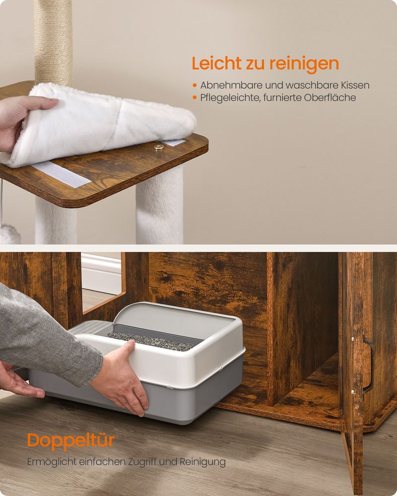 Kattenkrabpaal 170 cm - Grote Krabpaal met Kattenhuis - Verhoogde Voerbakken & Opbergruimte - De Vries Meubels