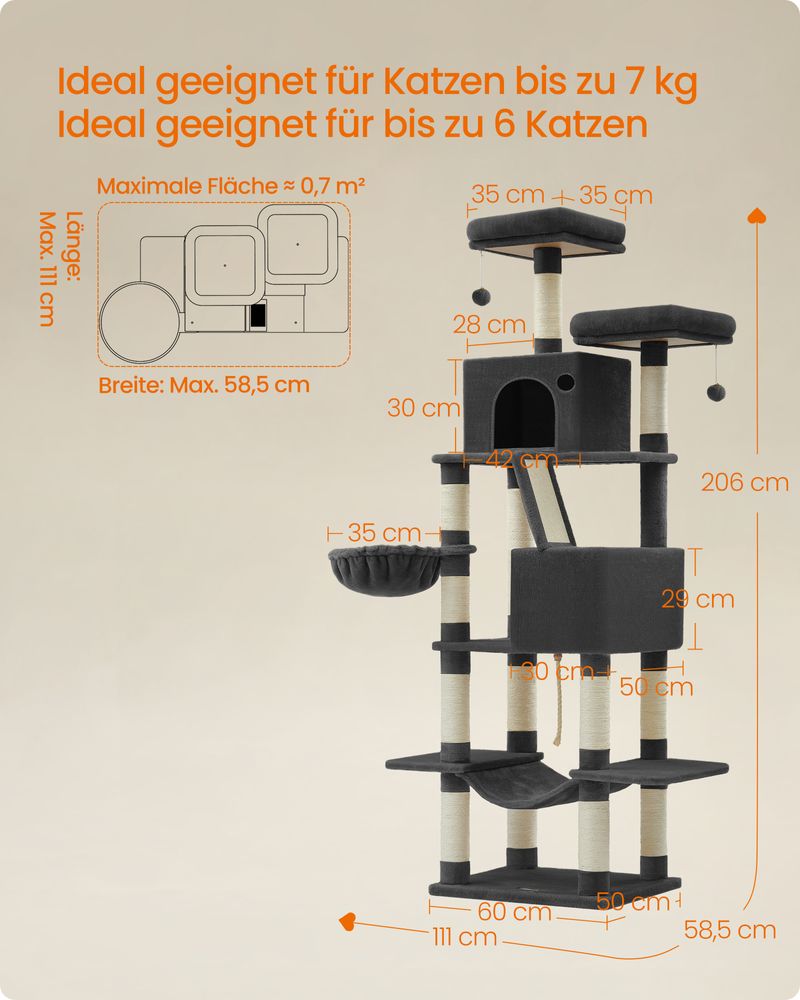 Krabpaal 206 cm - De Ultieme Speel - en Rustplek voor Jouw Kat - De Vries Meubels