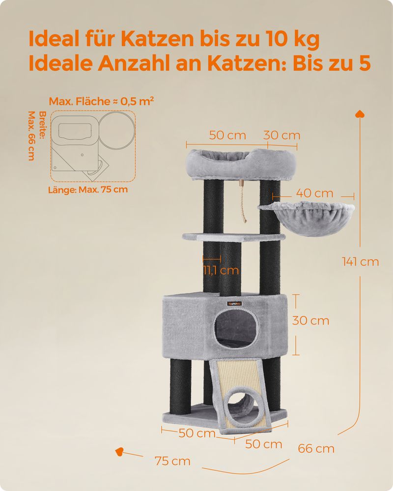 Krabpaal met Speeltunnel - Kattentoren met Hangmat - Kattenboom met Pluche Ligplekken - De Vries Meubels