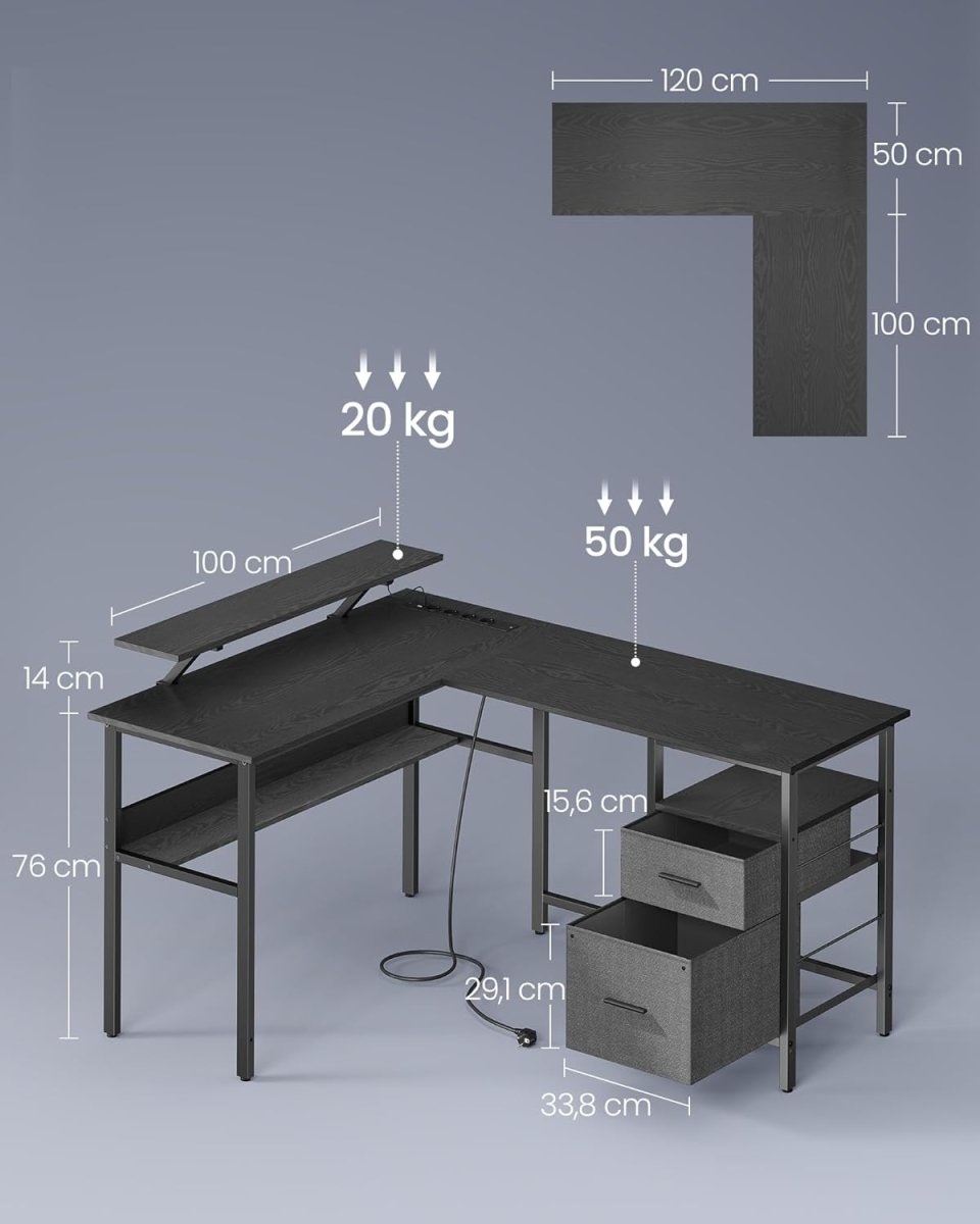 L - vormig Hoekbureau met LED - Verlichting & Stopcontacten - USB - Poorten - Gamebureau - De Vries Meubels