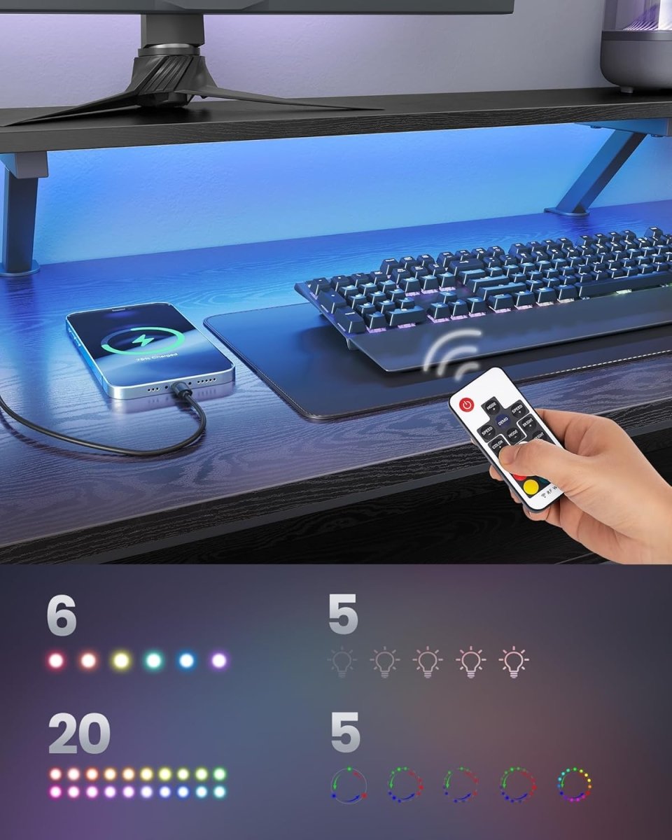 L - vormig Hoekbureau met LED - Verlichting & Stopcontacten - USB - Poorten - Gamebureau - De Vries Meubels