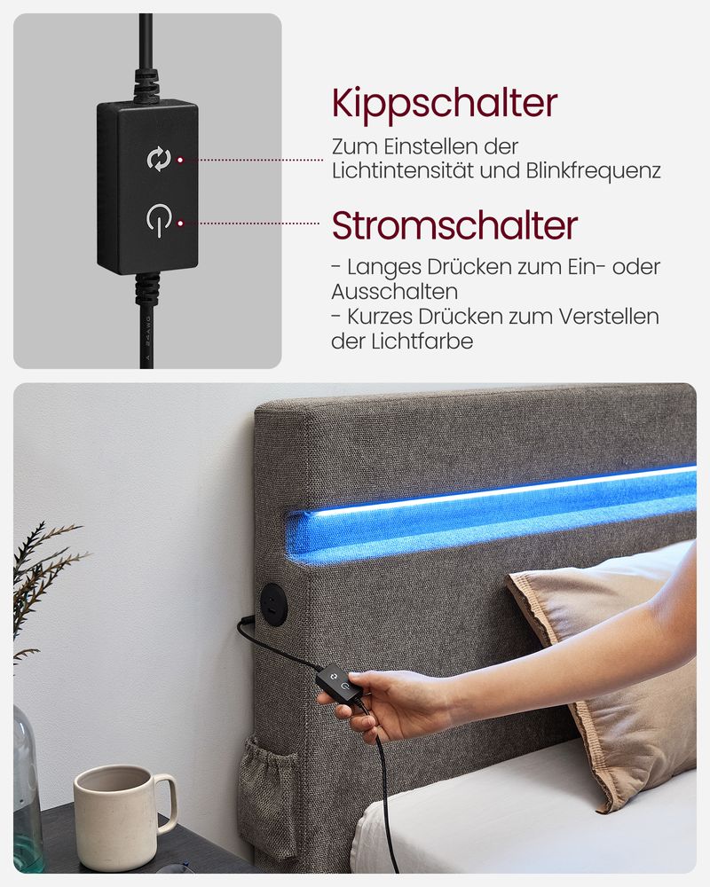 Modern bedframe met LED - verlichting - USB - oplaadmogelijkheden en opbergruimte - De Vries Meubels