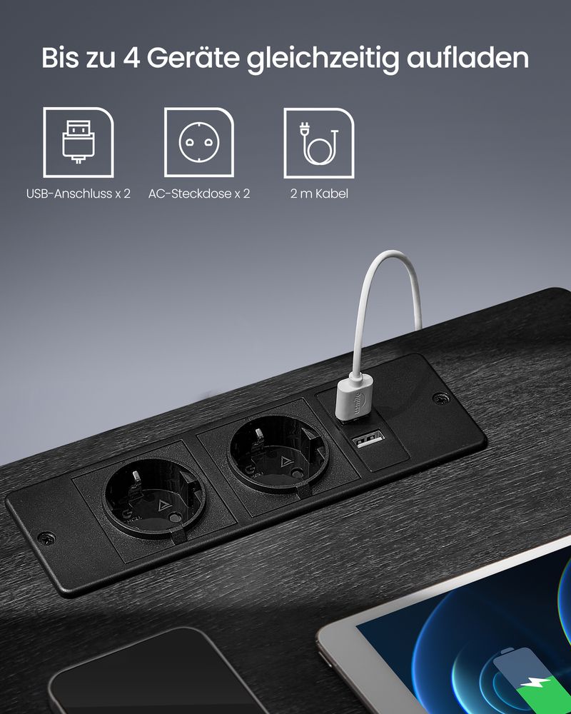 Moderne Nachtkast met LED - Verlichting en Stopcontacten - USB - aansluiting - De Vries Meubels