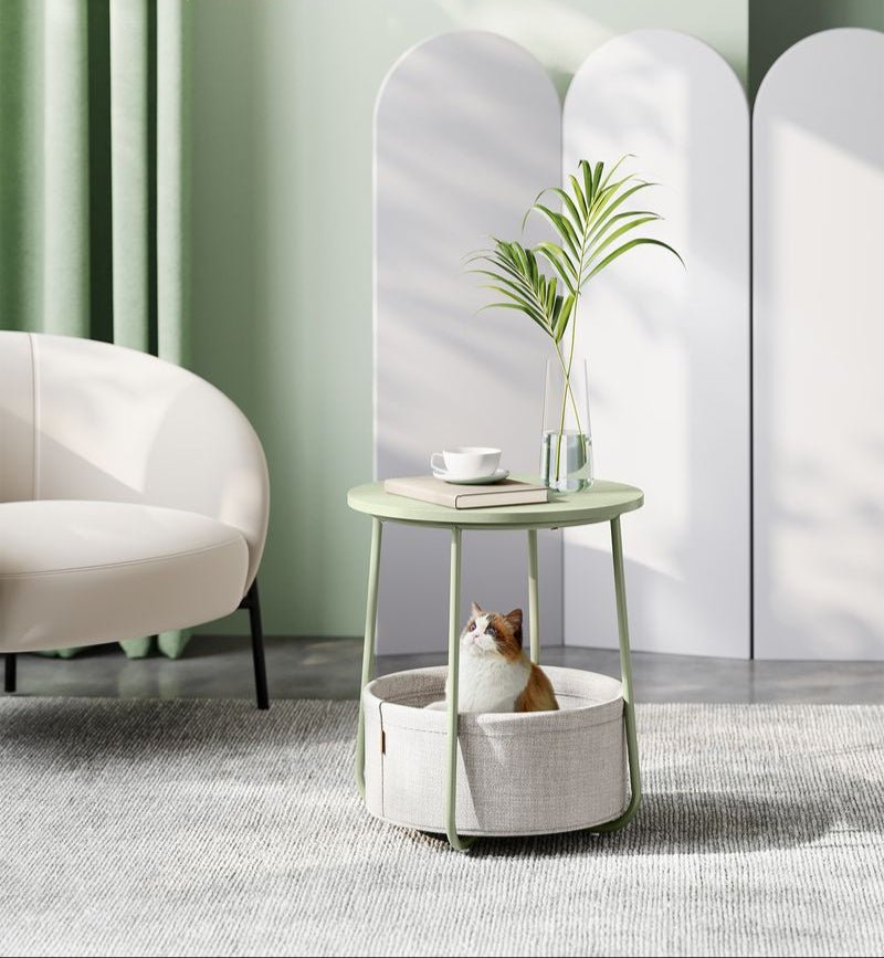 Moderne Ronde Bijzettafel met Opbergmand - De Vries Meubels