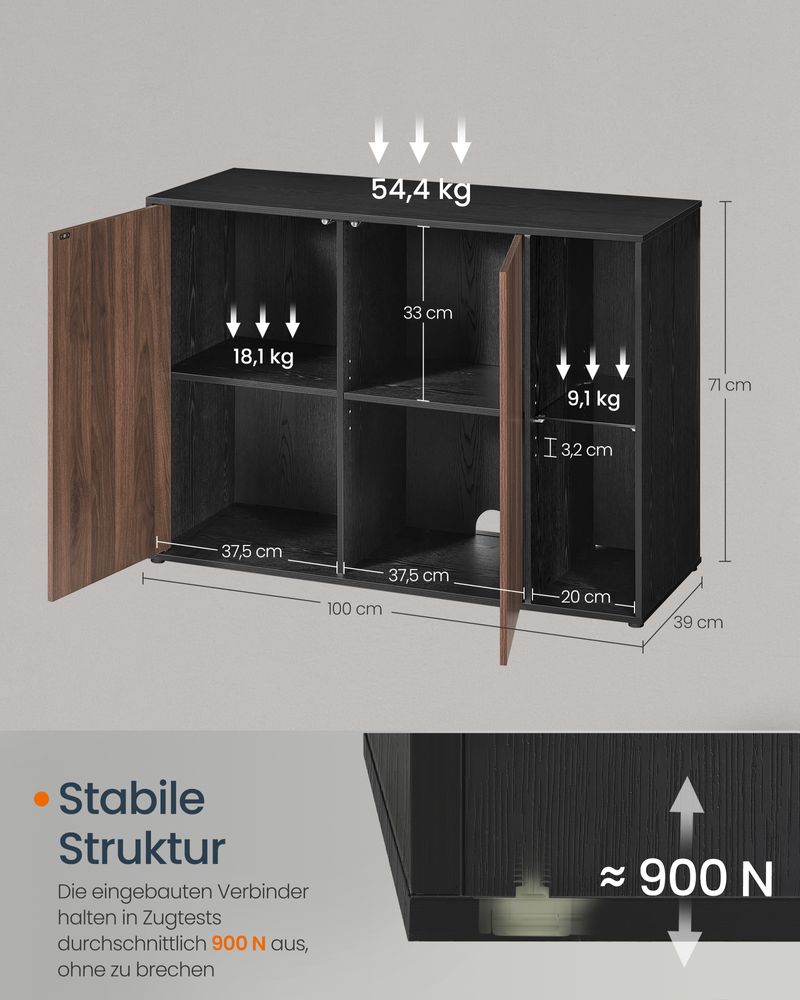 Opbergkast met LED - verlichting - Dressoir met Open & Gesloten Vakken - De Vries Meubels