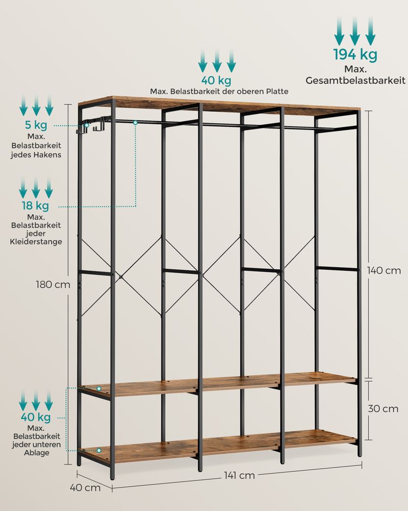 Open kledingkast met metalen frame en houten legplanken - De Vries Meubels