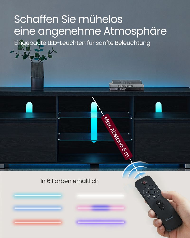 TV - meubel met LED - verlichting en verstelbare opbergruimte - De Vries Meubels