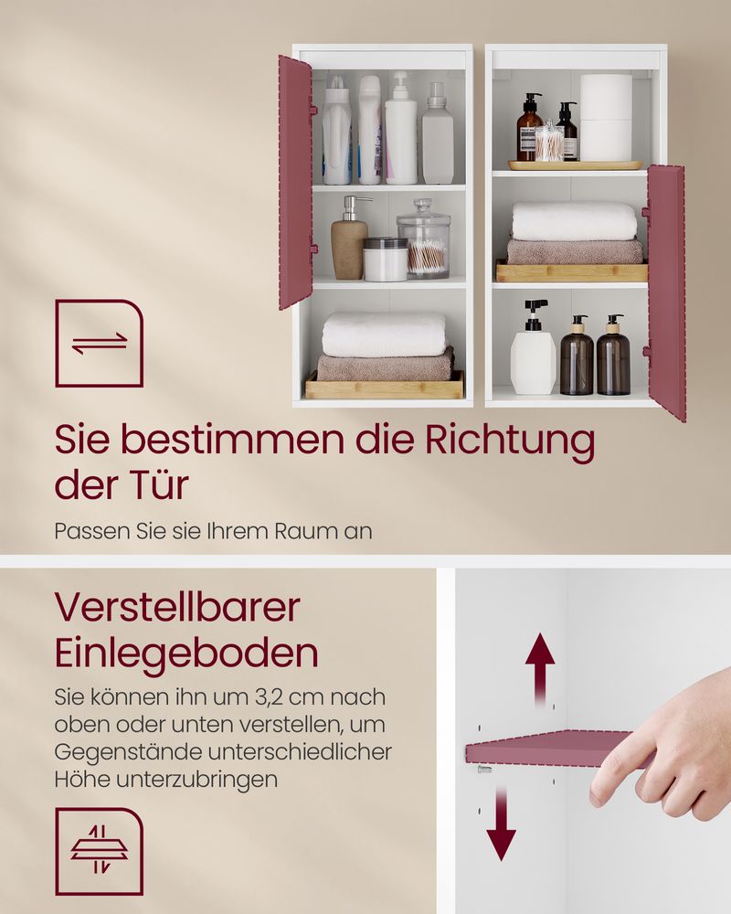 Wandkast voor de Badkamer – Wit & Natuurlijk Beige – 30 x 40 x 80 cm - De Vries Meubels